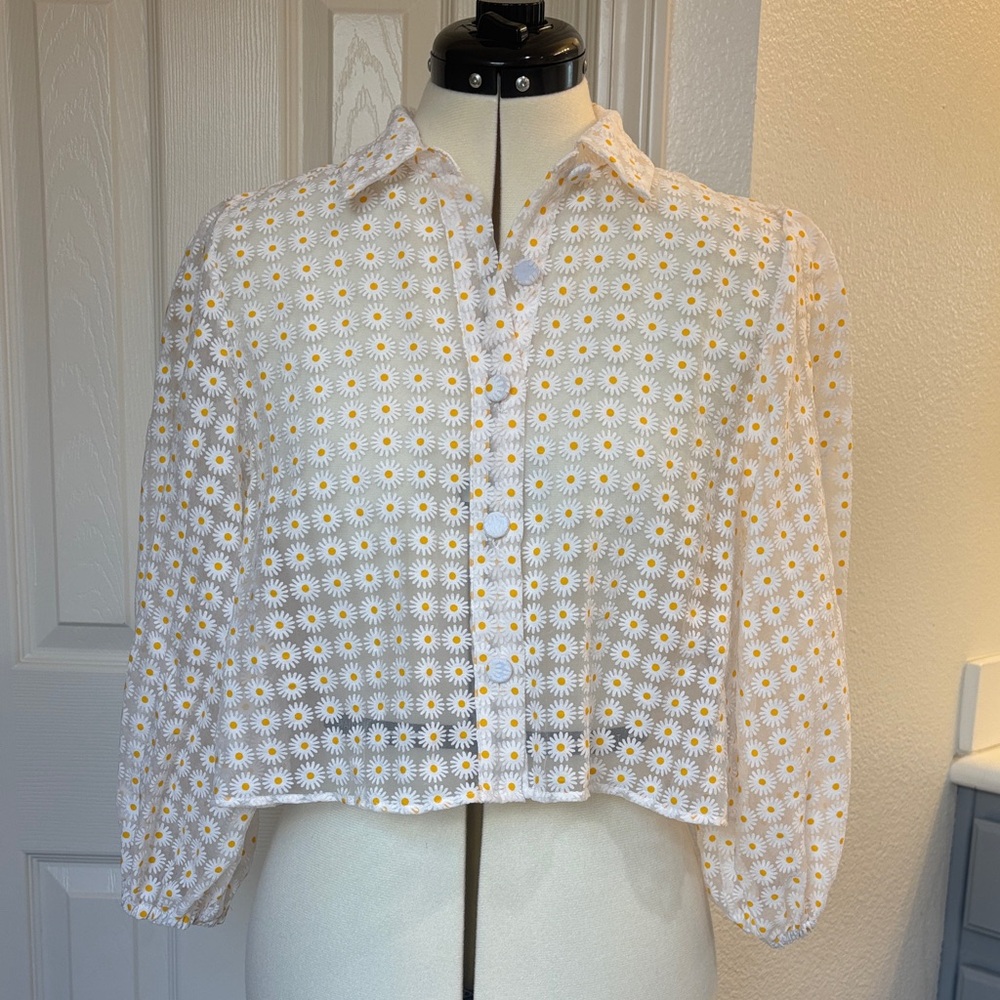 Zara Daisy Print Blouse - White and Yellow